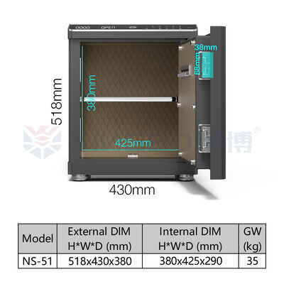 Solide stalen slimme kluis met bewegingsgevoelige lade en biometrisch slot, dubbel alarm
